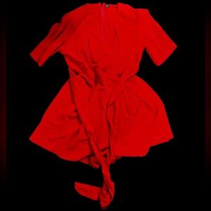 Vintage Red Wrap Romper Dress
